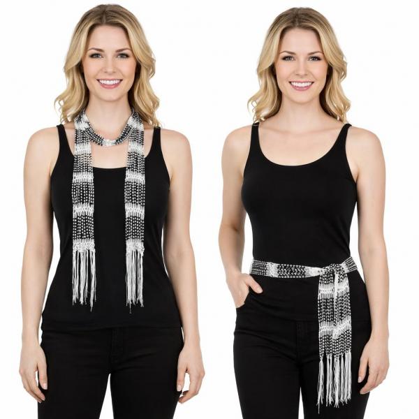 wholesale D016 - Shanghai Beaded Scarves/Sash White w/ Black Beads Shanghai Beaded Scarf/Sash - 