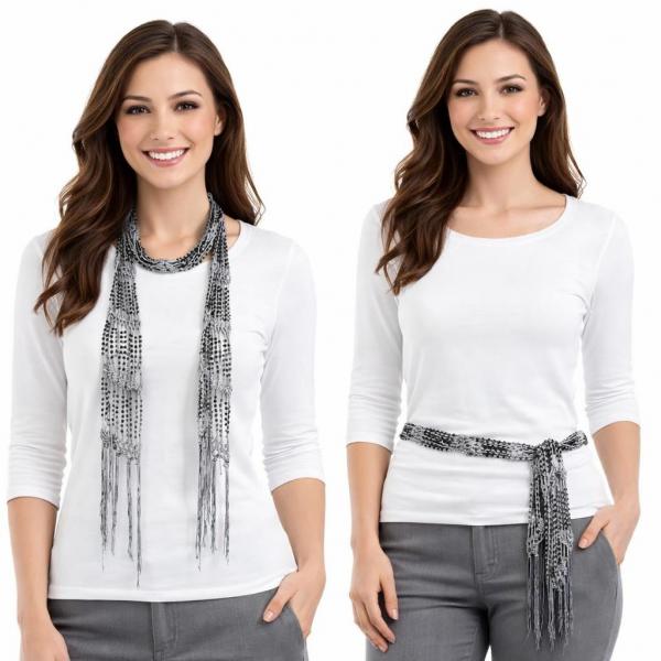 wholesale D016 - Shanghai Beaded Scarves/Sash Charcoal w/ Black Beads Shanghai Beaded Scarf/Sash - 