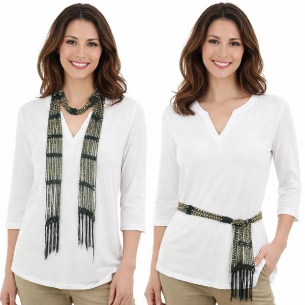wholesale D016 - Shanghai Beaded Scarves/Sash Dark Green w/ Gold Beads Shanghai Beaded Scarf/Sash - 