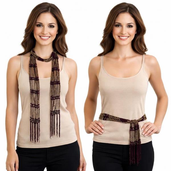 wholesale D016 - Shanghai Beaded Scarves/Sash Wine w/ Gold Beads Shanghai Beaded Scarf/Sash - 