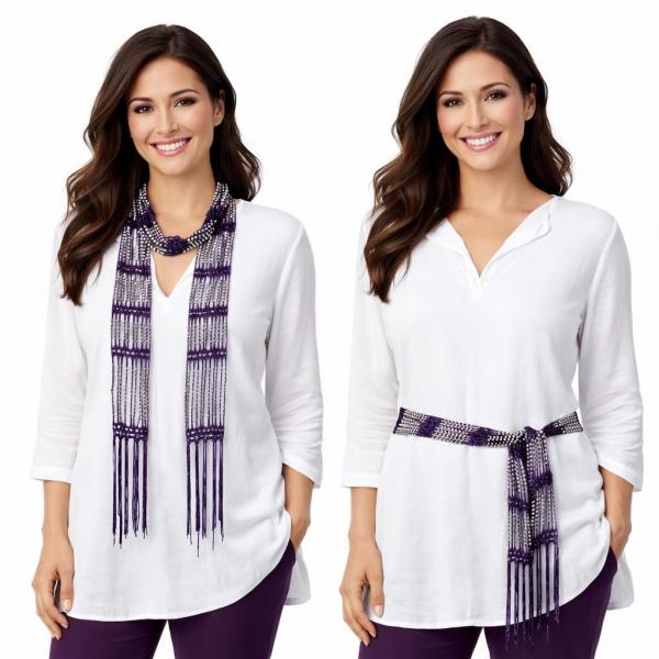 wholesale D016 - Shanghai Beaded Scarves/Sash Purple w/ Pearls Shanghai Beaded Scarf/Sash - 