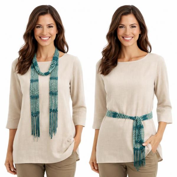 wholesale D016 - Shanghai Beaded Scarves/Sash Teal w/ Pearls Shanghai Beaded Scarf/Sash - 