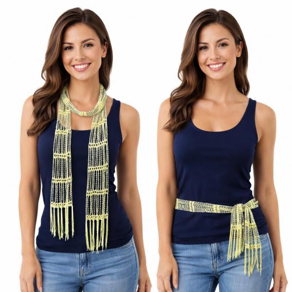 wholesale D016 - Shanghai Beaded Scarves/Sash Lemon Citrus w/ Silver Beads (2) Shanghai Beaded Scarf/Sash - 