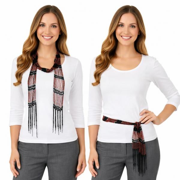 wholesale D016 - Shanghai Beaded Scarves/Sash Black w/ Red Beads Shanghai Beaded Scarf/Sash - 