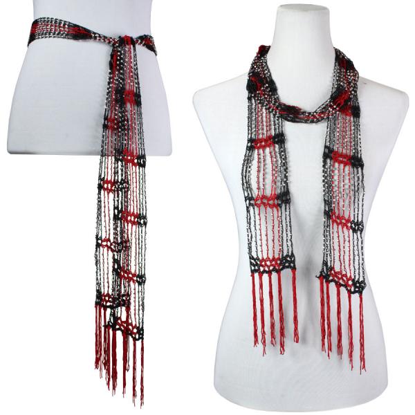 Wholesale 1755 - Shanghai Beaded Scarves/Sash Black-Red w/ Silver Beads Shanghai Beaded Scarf/Sash - 