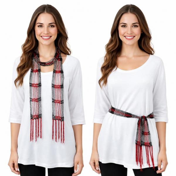 wholesale D016 - Shanghai Beaded Scarves/Sash Black-Red w/ Silver Beads Shanghai Beaded Scarf/Sash - 