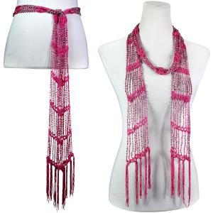 1755 - Shanghai Beaded Scarves/Sash Hot Pink w/ Silver Beads - 