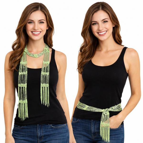 wholesale D016 - Shanghai Beaded Scarves/Sash Lime w/ Silver Beads (9) Shanghai Beaded Scarf/Sash - 
