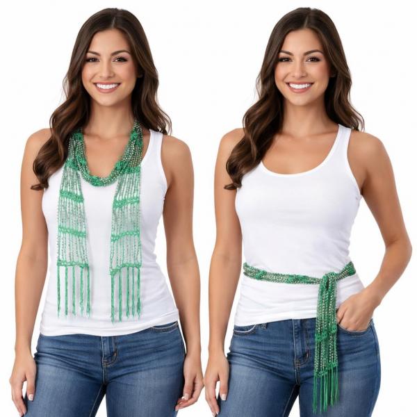 wholesale D016 - Shanghai Beaded Scarves/Sash Kelly Green w/ Silver Beads Shanghai Beaded Scarf/Sash  - 