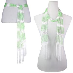 1755 - Shanghai Beaded Scarves/Sash White w/ Green Beads - 