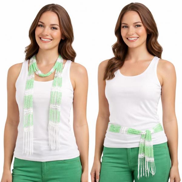 wholesale D016 - Shanghai Beaded Scarves/Sash White w/ Green Beads Shanghai Beaded Scarf/Sash - 