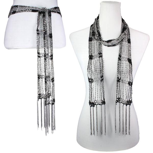 Wholesale 1755 - Shanghai Beaded Scarves/Sash Black-Grey w/ Silver Beads Shanghai Beaded Scarf/Sash - 