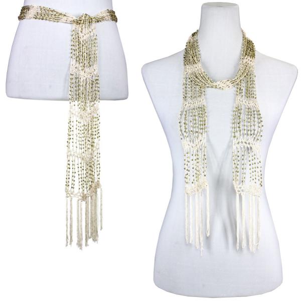 Wholesale 1755 - Shanghai Beaded Scarves/Sash Light Beige w/ Gold Beads Shanghai Beaded Scarf/Sash - 