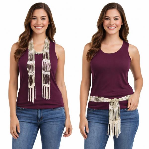 wholesale D016 - Shanghai Beaded Scarves/Sash Light Beige w/ Gold Beads Shanghai Beaded Scarf/Sash - 