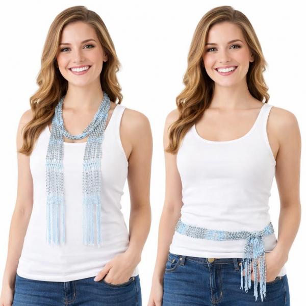 wholesale D016 - Shanghai Beaded Scarves/Sash Light Blue w/ Silver Beads Shanghai Beaded Scarf/Sash - 