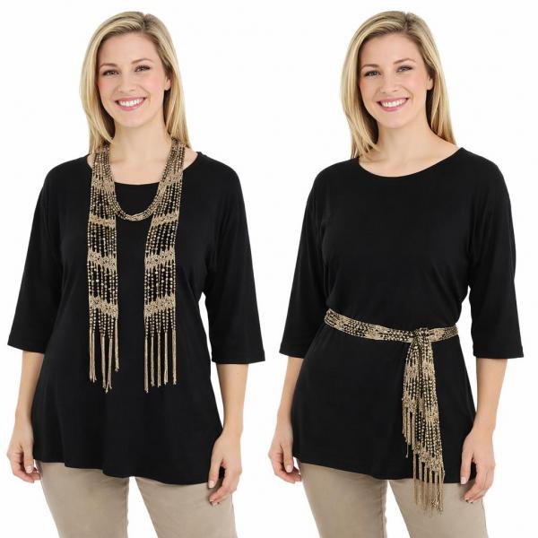 wholesale D016 - Shanghai Beaded Scarves/Sash Taupe w/ Black Beads  - 