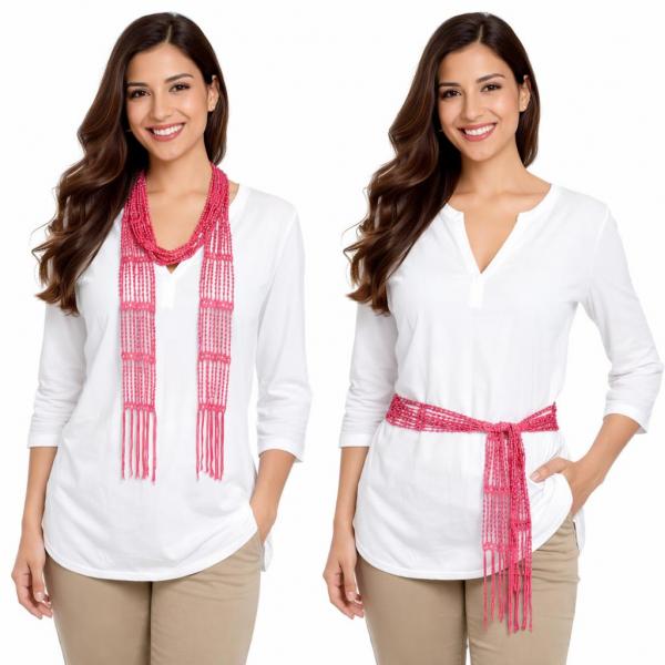wholesale D016 - Shanghai Beaded Scarves/Sash Pink w/ Pink Beads Shanghai Beaded Scarf/Sash - 