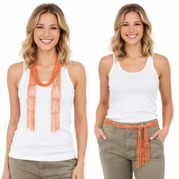 wholesale D016 - Shanghai Beaded Scarves/Sash Orange w/ Orange Pearls (33) Shanghai Beaded Scarf/Sash - 