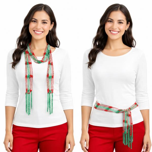 wholesale D016 - Shanghai Beaded Scarves/Sash Christmas w/ Pearls Shanghai Beaded Scarf/Sash  - 