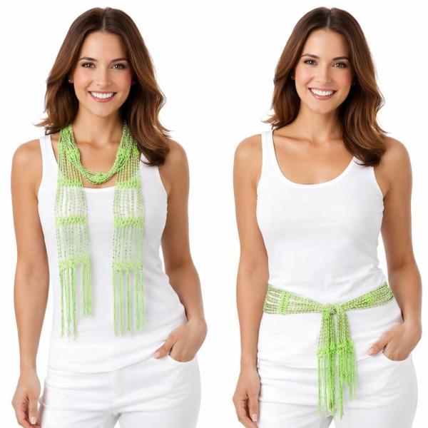 wholesale D016 - Shanghai Beaded Scarves/Sash Celery w/ Silver Beads Shanghai Beaded Scarf/Sash - 