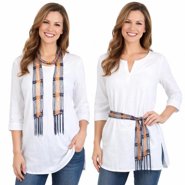 wholesale D016 - Shanghai Beaded Scarves/Sash Navy-Orange w/ Silver Beads Shanghai Beaded Scarf/Sash - 