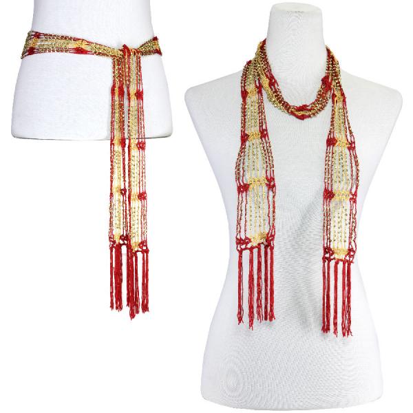 Wholesale 1755 - Shanghai Beaded Scarves/Sash Dark Red-Gold w/ Gold Beads Shanghai Beaded Scarf/Sash - 