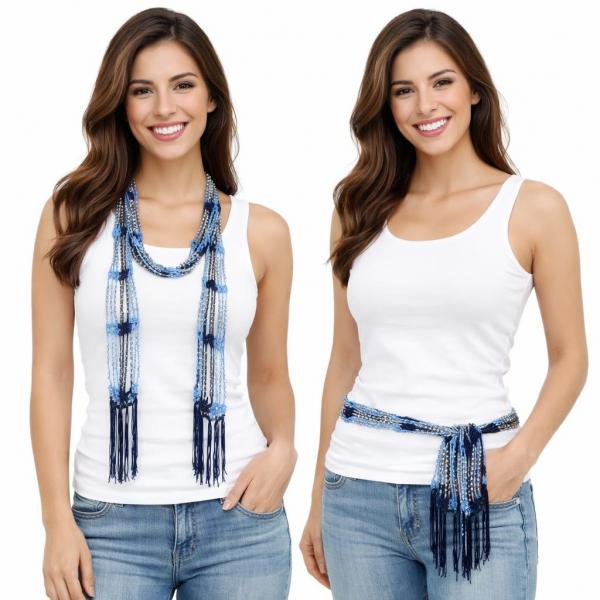 wholesale D016 - Shanghai Beaded Scarves/Sash Powder Blue-Navy w/ Silver Beads Shanghai Beaded Scarf/Sash MISSING - 