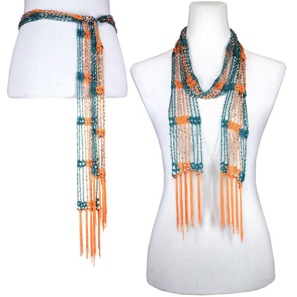 Wholesale 1755 - Shanghai Beaded Scarves/Sash Aqua-Coral Orange w/ Silver Beads Shanghai Beaded Scarf/Sash - 