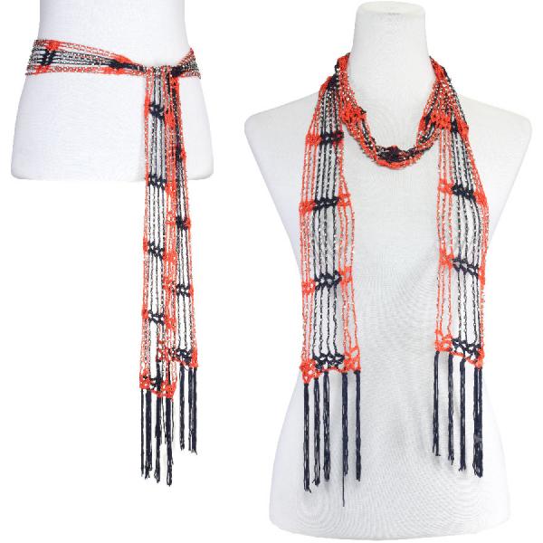 Wholesale 1755 - Shanghai Beaded Scarves/Sash Orange-Navy w/ Silver Beads - 
