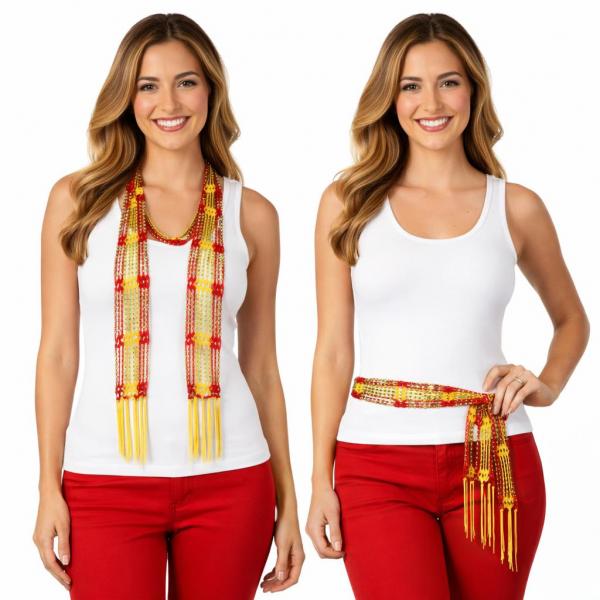 wholesale D016 - Shanghai Beaded Scarves/Sash Red-Bright Gold w/ Gold Beads Shanghai Beaded Scarf/Sash - 