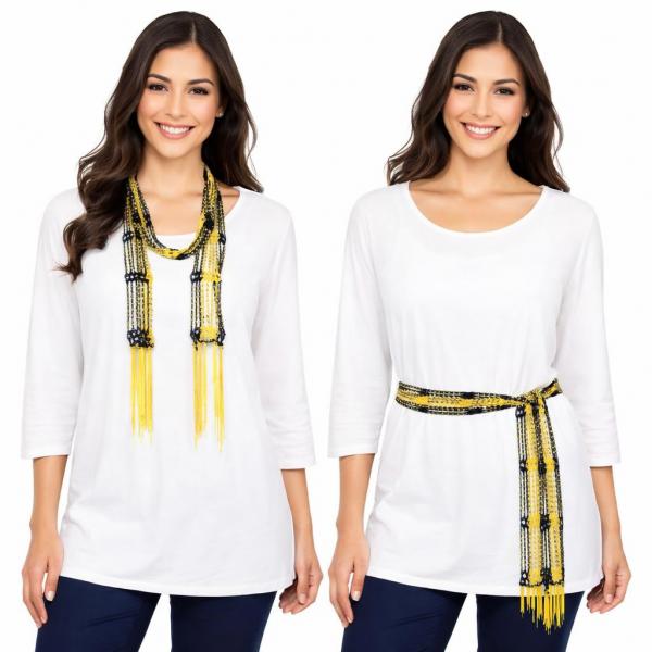 wholesale D016 - Shanghai Beaded Scarves/Sash Dark Navy-Gold w/ Gold Beads Shanghai Beaded Scarf/Sash - 