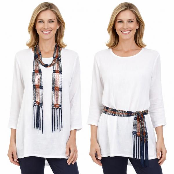 wholesale D016 - Shanghai Beaded Scarves/Sash Dark Navy-Burnt Orange w/ Silver Beads Shanghai Beaded Scarf/Sash - 