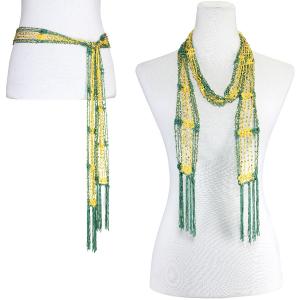 1755 - Shanghai Beaded Scarves/Sash Kelly Green-Bright Gold w/ Gold Beads - 
