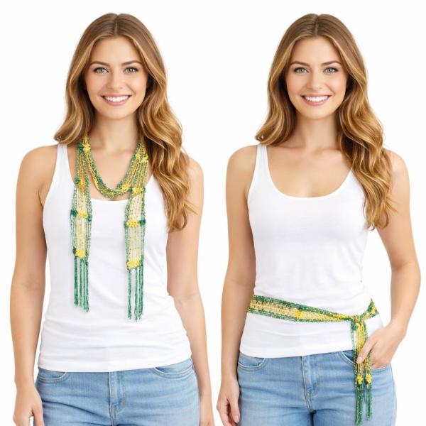 wholesale D016 - Shanghai Beaded Scarves/Sash Kelly Green-Bright Gold w/ Gold Beads Shanghai Beaded Scarf/Sash - 