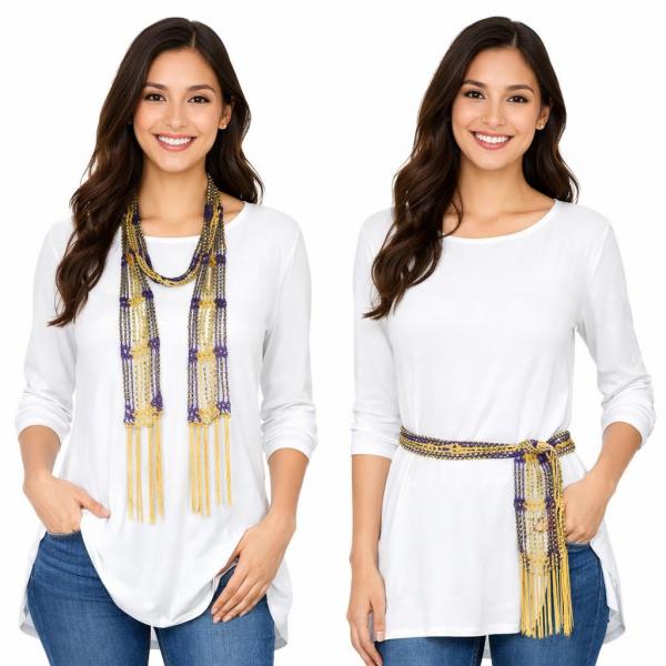 wholesale D016 - Shanghai Beaded Scarves/Sash Purple-Gold w/ Gold Beads Shanghai Beaded Scarf/Sash - 