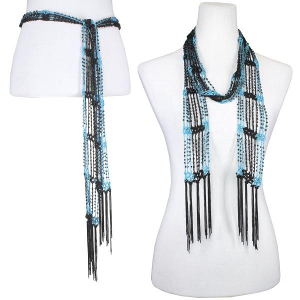 Wholesale 1755 - Shanghai Beaded Scarves/Sash Aqua-Black w/ Black Beads Shanghai Beaded Scarf/Sash - 
