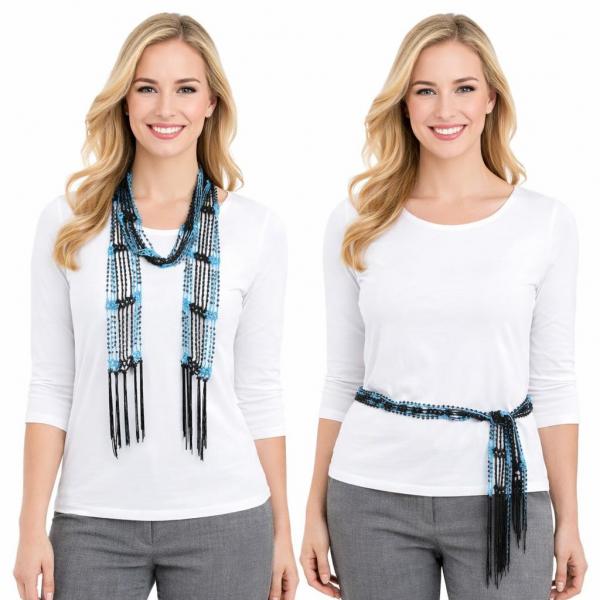 wholesale D016 - Shanghai Beaded Scarves/Sash Aqua-Black w/ Black Beads Shanghai Beaded Scarf/Sash
(MB) - 