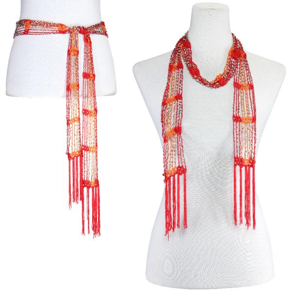 Wholesale 1755 - Shanghai Beaded Scarves/Sash Red-Orange w/ Silver Beads - 