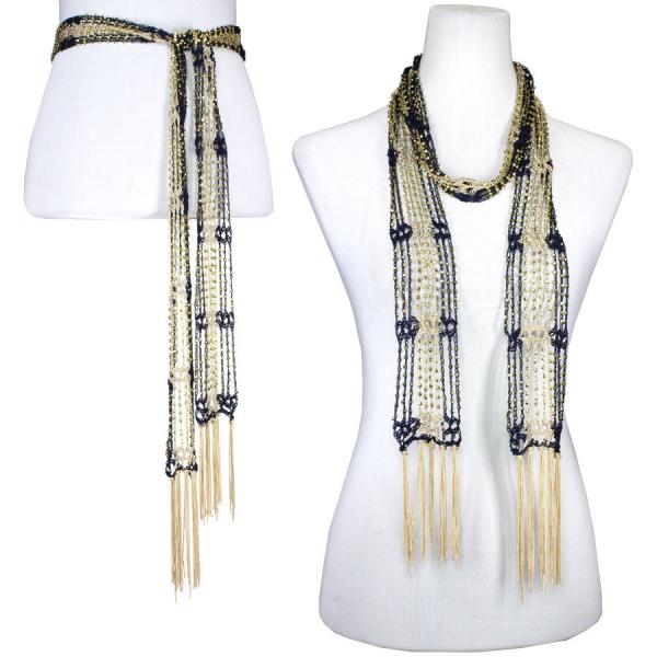 Wholesale 1755 - Shanghai Beaded Scarves/Sash Navy-Antique Gold w/ Gold Beads - 