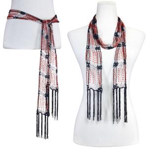 1755 - Shanghai Beaded Scarves/Sash Navy-Silver w/ Red Beads - 
