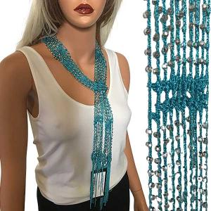 1755 - Shanghai Beaded Scarves/Sash Dark Turquoise w/ Silver Beads Shanghai Beaded Scarf/Sash - 