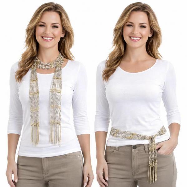 wholesale D016 - Shanghai Beaded Scarves/Sash Champagne w/ Silver Beads  - 