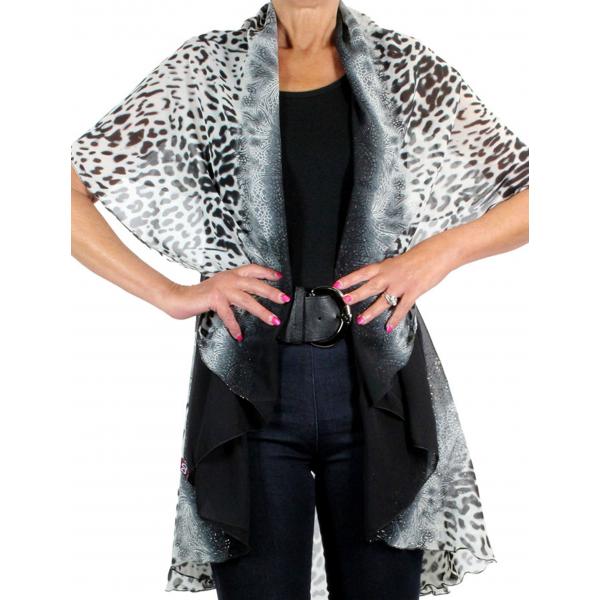 1789  - Chiffon Scarf Vest/Cape (Style 1) #0009 Cheetah - Black w/ Glitter - One Size