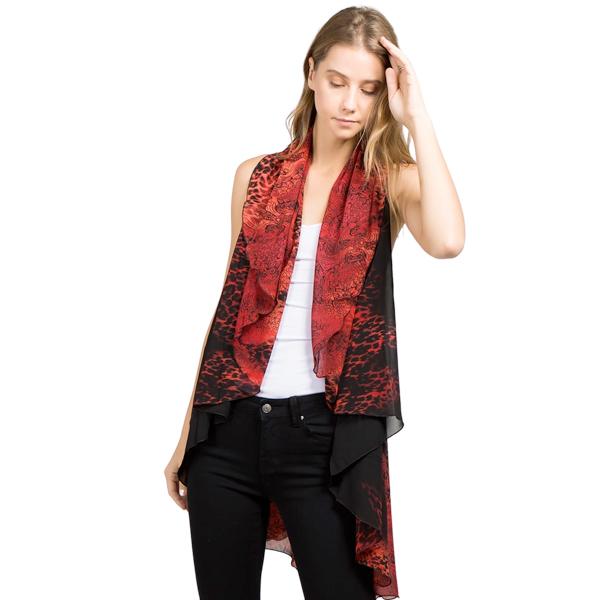 1789  - Chiffon Scarf Vest/Cape (Style 1) #0011 Leopard - Red  - One Size