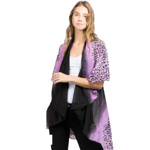 1789  - Chiffon Scarf Vest/Cape (Style 1) #0009 Cheetah - Purple w/ Glitter - One Size