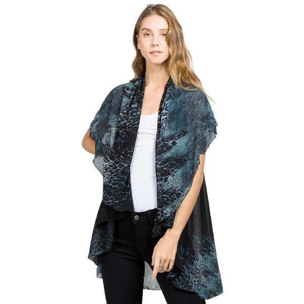 Wholesale 1789  - Chiffon Scarf Vest/Cape (Circle Cut) ***#0011 Leopard - Teal *** - One Size