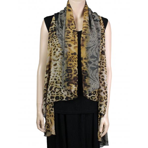 1789  - Chiffon Scarf Vest/Cape (Style 1) #0018 Leopard & Lace - Camel - One Size
