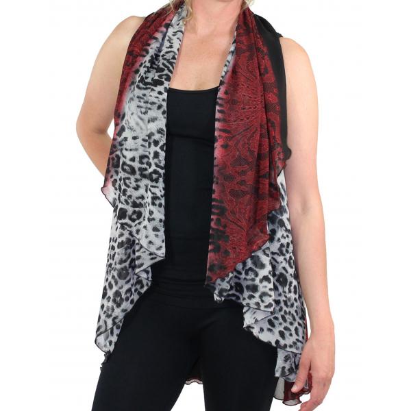 1789  - Chiffon Scarf Vest/Cape (Style 1) #0018 Leopard & Lace - Red - One Size