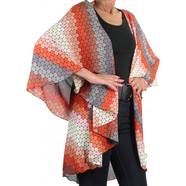 wholesale 1789  - Chiffon Scarf Vest/Cape (Circle Cut) #0067 Orange Circles - One Size