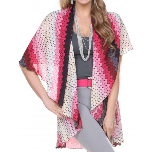 wholesale 1789  - Chiffon Scarf Vest/Cape (Circle Cut) #0067 Fuchsia Circles - One Size